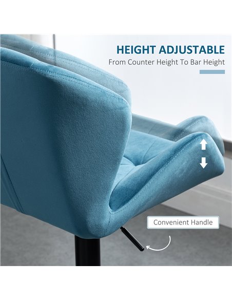 HOMCOM Bar Stools Set Of 2 Luxurious Velvet-Touch Barstools w/ Metal Frame Footrest Round Base Triangle Indenting Moulded Seat A - pic 62026 | FastDaddyshop