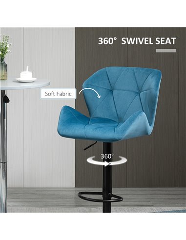 HOMCOM Bar Stools Set Of 2 Luxurious Velvet-Touch Barstools w/ Metal Frame Footrest Round Base Triangle Indenting Moulded Seat A
