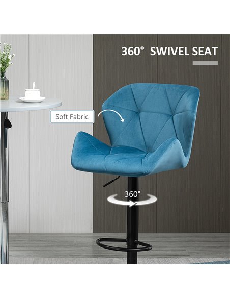 HOMCOM Bar Stools Set Of 2 Luxurious Velvet-Touch Barstools w/ Metal Frame Footrest Round Base Triangle Indenting Moulded Seat A - pic 62028 | FastDaddyshop