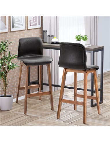 HOMCOM Modern Bar Stools Set of 2, PU Leather Upholstered Bar Chairs with Wooden Frame, Footrest for Home Bar, Dining Room 835-1
