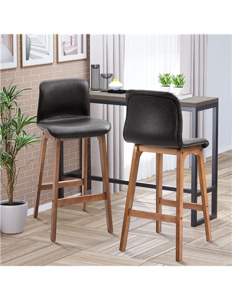 HOMCOM Modern Bar Stools Set of 2, PU Leather Upholstered Bar Chairs with Wooden Frame, Footrest for Home Bar, Dining Room 835-1 - pic 62032 | FastDaddyshop