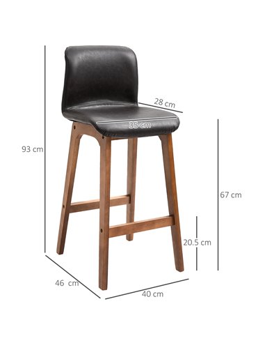 HOMCOM Modern Bar Stools Set of 2, PU Leather Upholstered Bar Chairs with Wooden Frame, Footrest for Home Bar, Dining Room 835-1