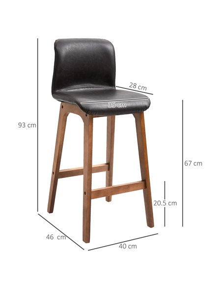 HOMCOM Modern Bar Stools Set of 2, PU Leather Upholstered Bar Chairs with Wooden Frame, Footrest for Home Bar, Dining Room 835-1 - pic 62033 | FastDaddyshop