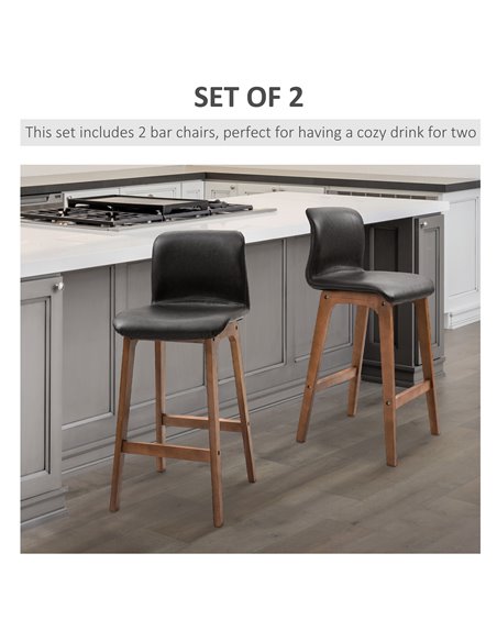 HOMCOM Modern Bar Stools Set of 2, PU Leather Upholstered Bar Chairs with Wooden Frame, Footrest for Home Bar, Dining Room 835-1 - pic 62034 | FastDaddyshop