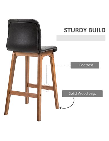 HOMCOM Modern Bar Stools Set of 2, PU Leather Upholstered Bar Chairs with Wooden Frame, Footrest for Home Bar, Dining Room 835-1