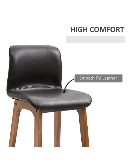 HOMCOM Modern Bar Stools Set of 2, PU Leather Upholstered Bar Chairs with Wooden Frame, Footrest for Home Bar, Dining Room 835-1 - pic 62036 | FastDaddyshop
