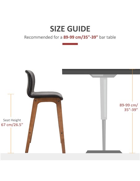 HOMCOM Modern Bar Stools Set of 2, PU Leather Upholstered Bar Chairs with Wooden Frame, Footrest for Home Bar, Dining Room 835-1 - pic 62037 | FastDaddyshop