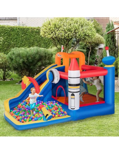 Outsunny 3+ Kids Bounce Castle 5 in 1 Water Space Style Slide Trampoline Pool Water Gun Climbing Wall