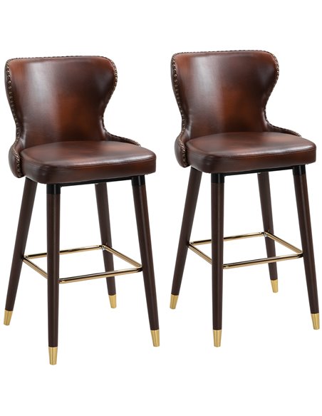 HOMCOM PU Leather Vintage Bar Stools Set of 2, Brown 835-199V71BN - pic 62040 | FastDaddyshop