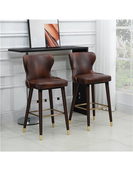 HOMCOM Bar Stools Set of 2, PU Leather Vintage Counter-Height Bar Chair, Luxury European Style Kitchen Stools with Back, Brown 8 - pic 62041 | FastDaddyshop