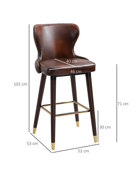 HOMCOM Bar Stools Set of 2, PU Leather Vintage Counter-Height Bar Chair, Luxury European Style Kitchen Stools with Back, Brown 8 - pic 62042 | FastDaddyshop