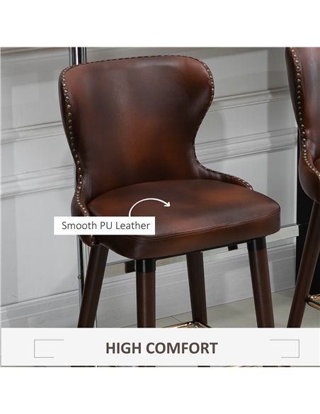 HOMCOM Bar Stools Set of 2, PU Leather Vintage Counter-Height Bar Chair, Luxury European Style Kitchen Stools with Back, Brown 8 - pic 62045 | FastDaddyshop