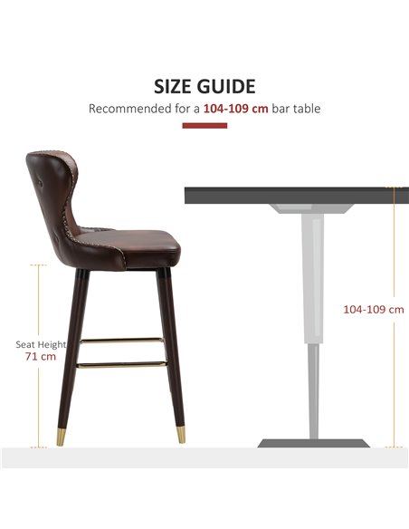 HOMCOM Bar Stools Set of 2, PU Leather Vintage Counter-Height Bar Chair, Luxury European Style Kitchen Stools with Back, Brown 8 - pic 62046 | FastDaddyshop
