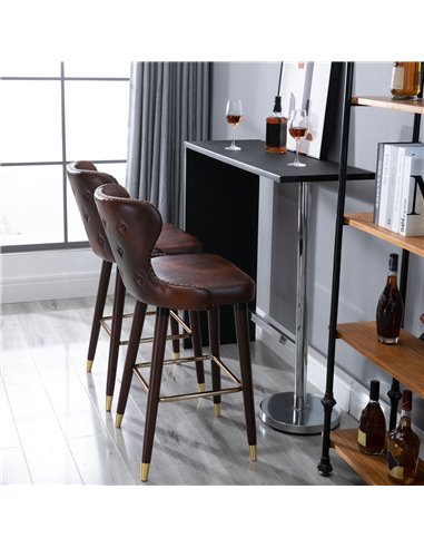 HOMCOM Bar Stools Set of 2, PU Leather Vintage Counter-Height Bar Chair, Luxury European Style Kitchen Stools with Back, Brown 8