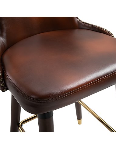 HOMCOM Bar Stools Set of 2, PU Leather Vintage Counter-Height Bar Chair, Luxury European Style Kitchen Stools with Back, Brown 8