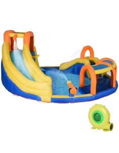 Outsunny 3+ Kids Bouncy Castle 5 in 1 Slide Water Pool Gun Basket Climbing Wall