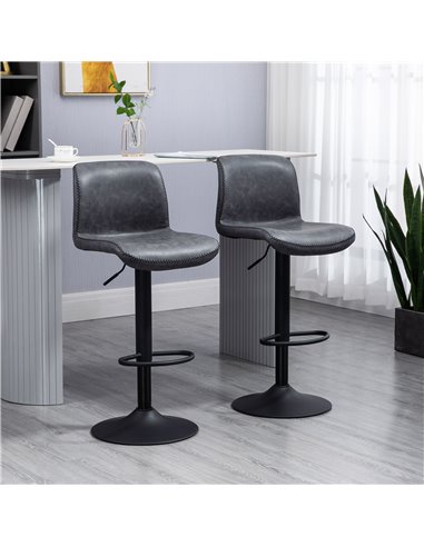 HOMCOM Set of 2 Bar Stool Adjustable Height Swivel Footrest and Base for Breakfast Bar, Kitchen and Home, Dark Grey 835-326V71CG