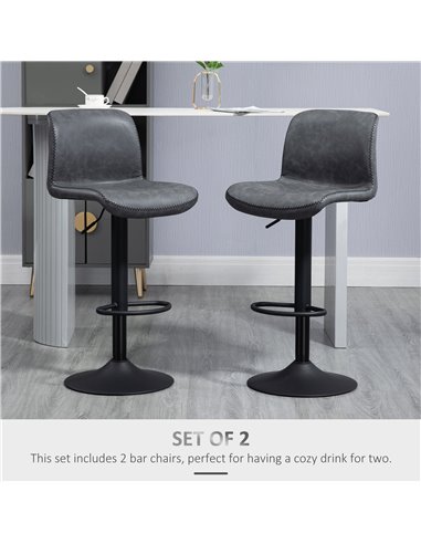 HOMCOM Set of 2 Bar Stool Adjustable Height Swivel Footrest and Base for Breakfast Bar, Kitchen and Home, Dark Grey 835-326V71CG