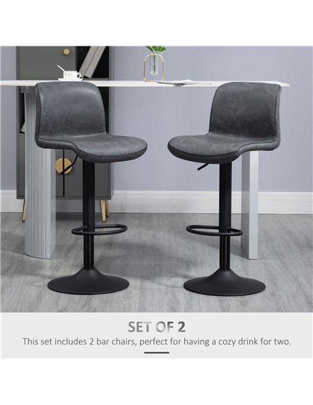 HOMCOM Set of 2 Bar Stool Adjustable Height Swivel Footrest and Base for Breakfast Bar, Kitchen and Home, Dark Grey 835-326V71CG - pic 62052 | FastDaddyshop