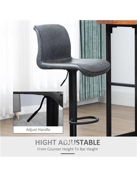 HOMCOM Set of 2 Bar Stool Adjustable Height Swivel Footrest and Base for Breakfast Bar, Kitchen and Home, Dark Grey 835-326V71CG - pic 62053 | FastDaddyshop