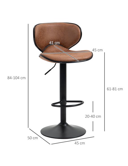 HOMCOM Bar Stool Set of 2 Microfiber Cloth Adjustable Height Armless Chairs with Swivel Seat, Brown 835-356V71BN - pic 62060 | FastDaddyshop