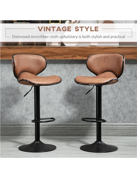 HOMCOM Bar Stool Set of 2 Microfiber Cloth Adjustable Height Armless Chairs with Swivel Seat, Brown 835-356V71BN - pic 62061 | FastDaddyshop