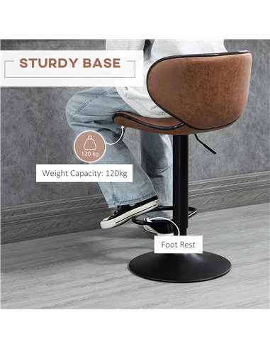 HOMCOM Bar Stool Set of 2 Microfiber Cloth Adjustable Height Armless Chairs with Swivel Seat, Brown 835-356V71BN