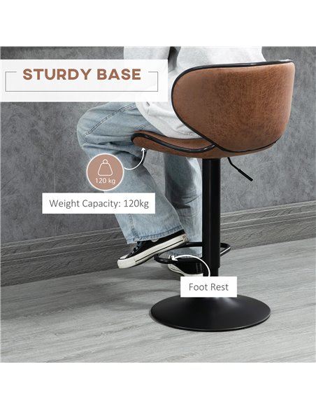 HOMCOM Bar Stool Set of 2 Microfiber Cloth Adjustable Height Armless Chairs with Swivel Seat, Brown 835-356V71BN - pic 62063 | FastDaddyshop