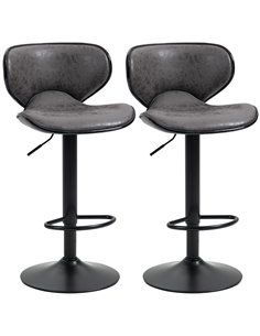 HOMCOM Bar Stool Set of 2 Microfiber Cloth Adjustable Height Armless Chairs with Swivel Seat, Dark Grey 835-356V71CG