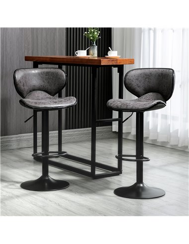 HOMCOM Bar Stool Set of 2 Microfiber Cloth Adjustable Height Armless Chairs with Swivel Seat, Dark Grey 835-356V71CG
