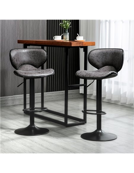 HOMCOM Bar Stool Set of 2 Microfiber Cloth Adjustable Height Armless Chairs with Swivel Seat, Dark Grey 835-356V71CG - pic 62068 | FastDaddyshop