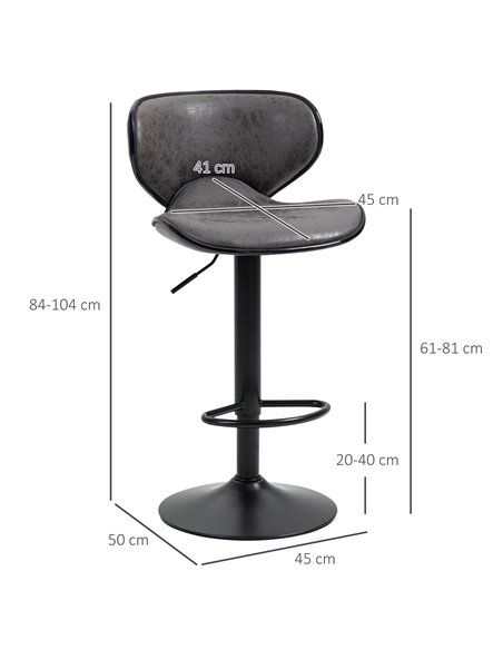 HOMCOM Bar Stool Set of 2 Microfiber Cloth Adjustable Height Armless Chairs with Swivel Seat, Dark Grey 835-356V71CG - pic 62069 | FastDaddyshop