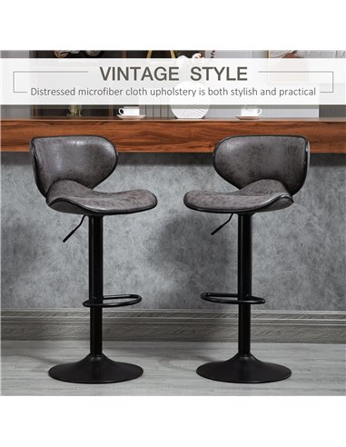 HOMCOM Bar Stool Set of 2 Microfiber Cloth Adjustable Height Armless Chairs with Swivel Seat, Dark Grey 835-356V71CG