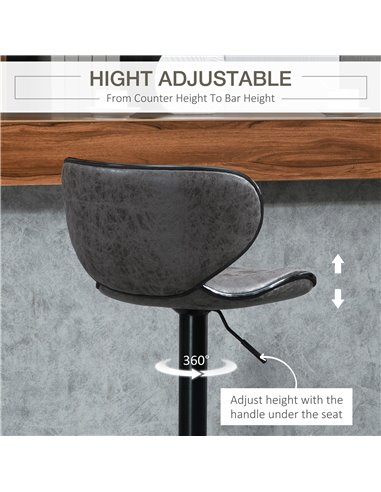 HOMCOM Bar Stool Set of 2 Microfiber Cloth Adjustable Height Armless Chairs with Swivel Seat, Dark Grey 835-356V71CG