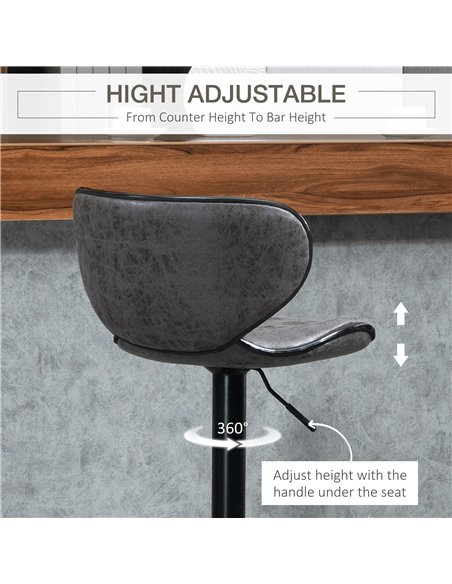 HOMCOM Bar Stool Set of 2 Microfiber Cloth Adjustable Height Armless Chairs with Swivel Seat, Dark Grey 835-356V71CG - pic 62071 | FastDaddyshop
