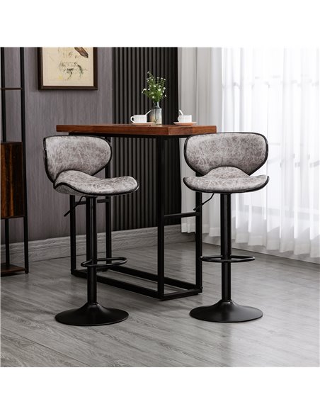 HOMCOM Bar Stool Set of 2 Microfiber Cloth Adjustable Height Armless Chairs with Swivel Seat, Grey 835-356V71GY - pic 62077 | FastDaddyshop