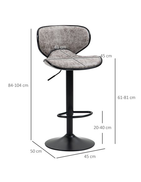 HOMCOM Bar Stool Set of 2 Microfiber Cloth Adjustable Height Armless Chairs with Swivel Seat, Grey 835-356V71GY - pic 62078 | FastDaddyshop