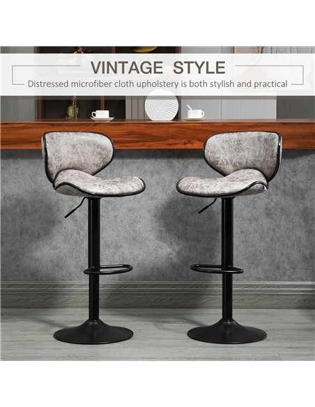HOMCOM Bar Stool Set of 2 Microfiber Cloth Adjustable Height Armless Chairs with Swivel Seat, Grey 835-356V71GY - pic 62079 | FastDaddyshop