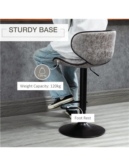 HOMCOM Bar Stool Set of 2 Microfiber Cloth Adjustable Height Armless Chairs with Swivel Seat, Grey 835-356V71GY - pic 62081 | FastDaddyshop