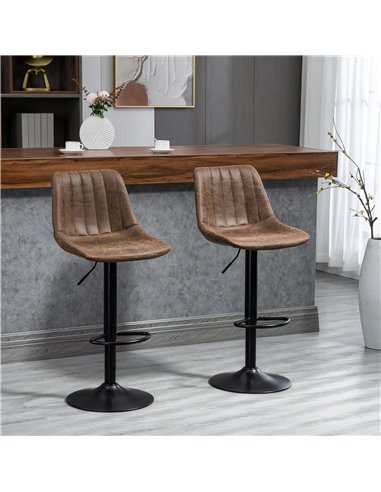 HOMCOM Adjustable Bar Stools Set of 2 Counter Height Barstools Dining Chairs 360° Swivel with Footrest for Home Pub, Brown 835-2