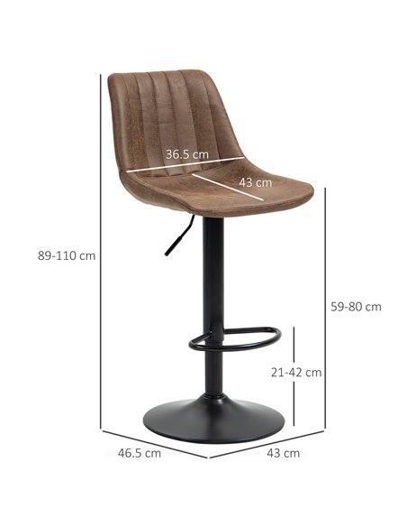 HOMCOM Adjustable Bar Stools Set of 2 Counter Height Barstools Dining Chairs 360° Swivel with Footrest for Home Pub, Brown 835-2 - pic 62087 | FastDaddyshop