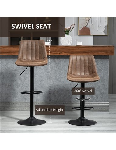 HOMCOM Adjustable Bar Stools Set of 2 Counter Height Barstools Dining Chairs 360° Swivel with Footrest for Home Pub, Brown 835-2