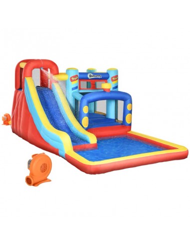 Outsunny 3+ Bouncy Castle 4 in 1, with Slide, Pool, Trampoline, Climbing Wall, Blower