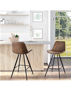 HOMCOM Set Of 2 Vintage Microfiber Cloth Bar Stools, Brown 835-152V71BN 2