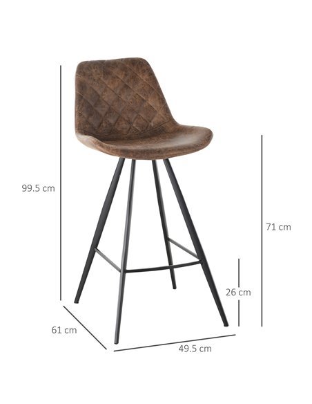 HOMCOM Set Of 2 Bar Stools Vintage Microfiber Cloth Tub Seats Padded Comfortable Steel Frame Footrest Quilted Home Cafe Kitchen  - pic 62096 | FastDaddyshop