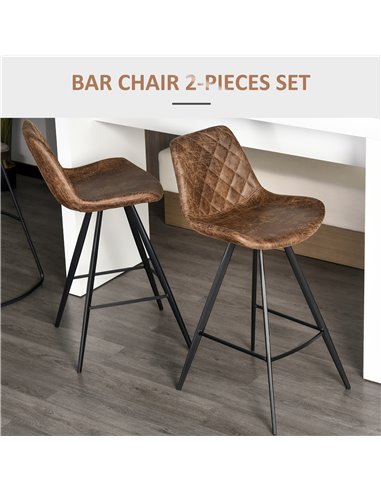 HOMCOM Set Of 2 Bar Stools Vintage Microfiber Cloth Tub Seats Padded Comfortable Steel Frame Footrest Quilted Home Cafe Kitchen 