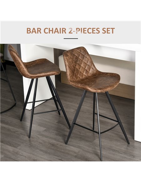 HOMCOM Set Of 2 Bar Stools Vintage Microfiber Cloth Tub Seats Padded Comfortable Steel Frame Footrest Quilted Home Cafe Kitchen  - pic 62097 | FastDaddyshop