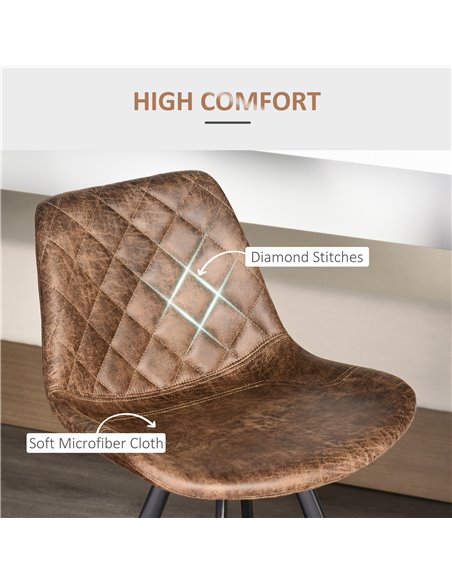 HOMCOM Set Of 2 Bar Stools Vintage Microfiber Cloth Tub Seats Padded Comfortable Steel Frame Footrest Quilted Home Cafe Kitchen  - pic 62098 | FastDaddyshop