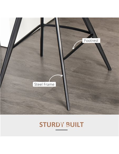 HOMCOM Set Of 2 Bar Stools Vintage Microfiber Cloth Tub Seats Padded Comfortable Steel Frame Footrest Quilted Home Cafe Kitchen  - pic 62099 | FastDaddyshop
