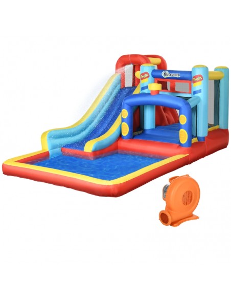Outsunny 3+ Bouncy Castle 4 in 1, with Slide, Pool, Trampoline, Climbing Wall, Blower - pic 6210 | FastDaddyshop